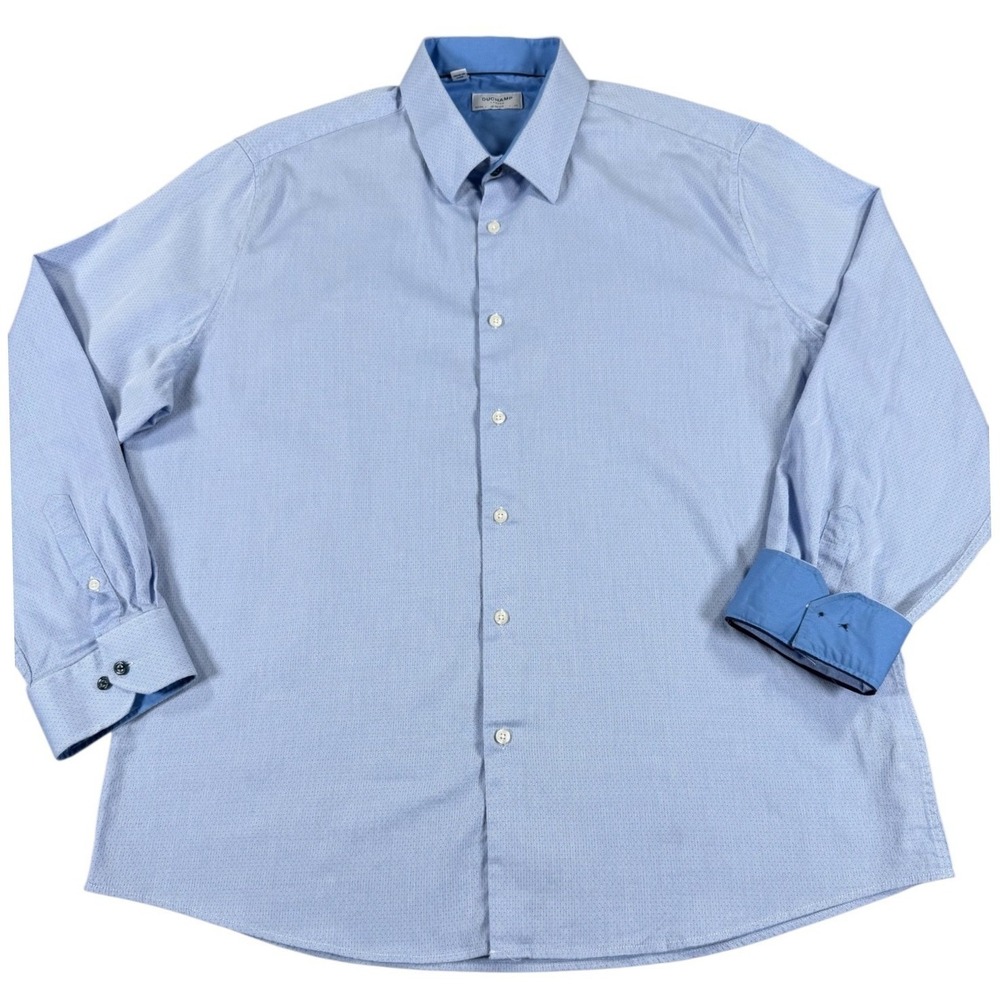 Duchamp London Men's Dress Shirt 18.5 XXL Slim Fit Light Blue Cotton Stretch